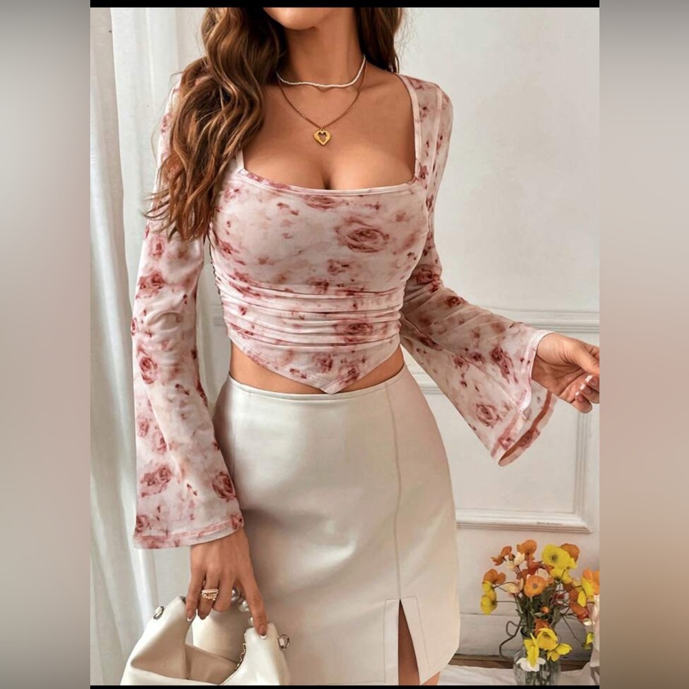 SHEIN Floral Pink Long Sleeve Top